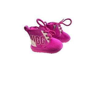 "UGG" BABY GIRL Pink Suede Lined Booties SZ 6 Mean Girls Fuzzy Lace Up Warm Boot